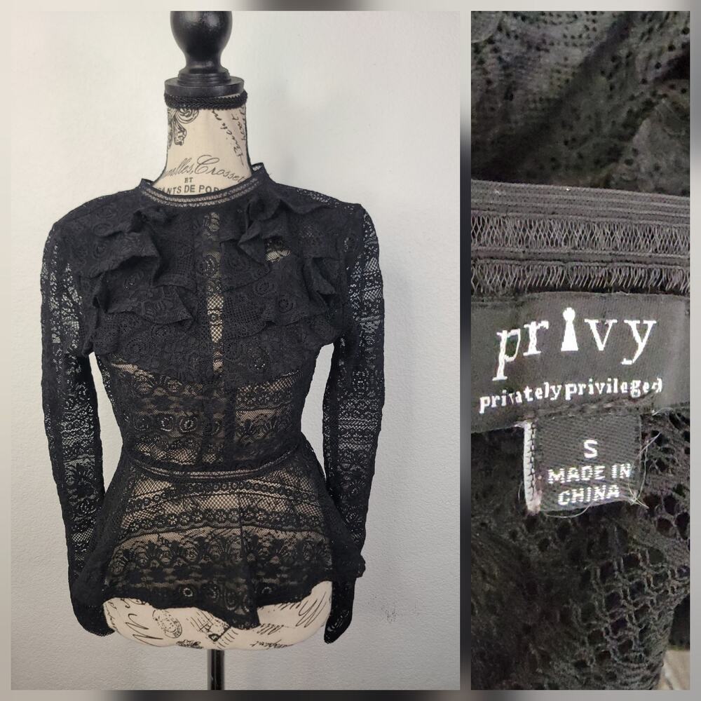 Privy Sheer Peplum Floral Lace Top SZ S Whimsigoth Ruffled Crochet Bohemian